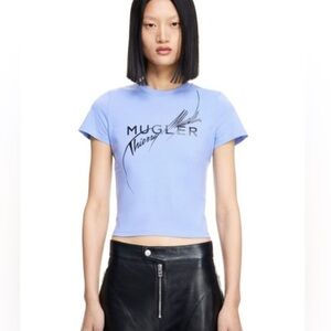 Mugler Women's Light Blue Graphic Crop Top